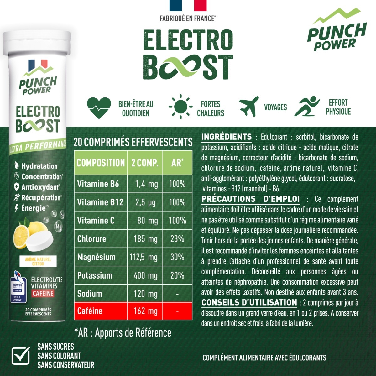 ElectroBoost Citron Caféine composition