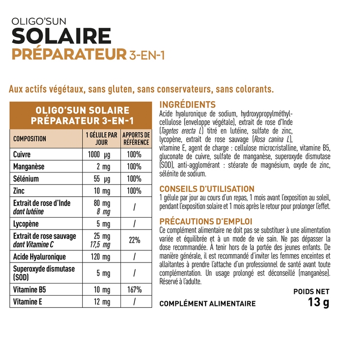 Oligo'Sun - Préparateur Solaire 3-en-1 - Format 2 mois