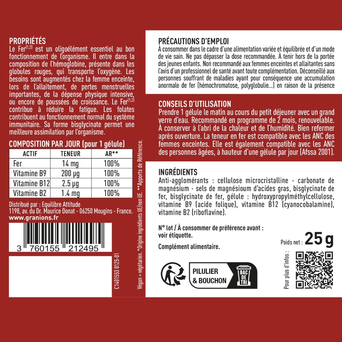 GRANIONS - Fer Bisglycinate - Composition