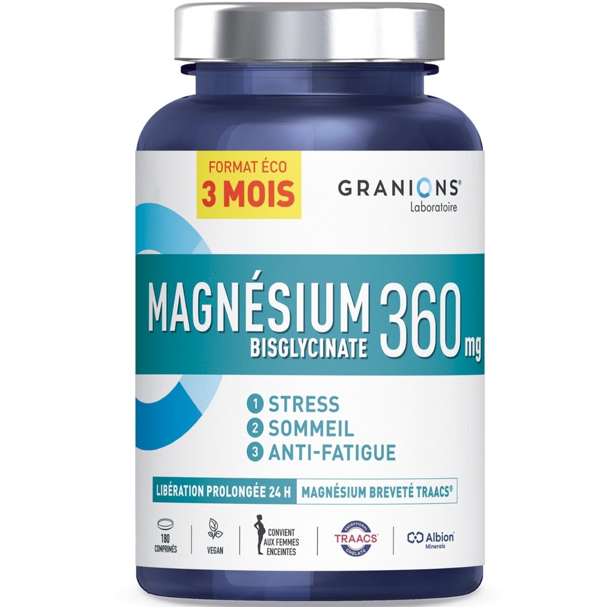 Granions Bisglycinate de Magnésium - 60 comprimés - 360 mg - Haute Biodisponibilité 