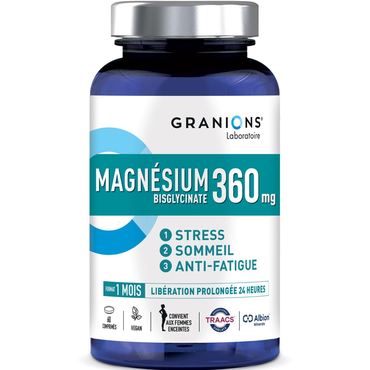 Granions Bisglycinate de Magnésium - 60 comprimés - 360 mg - Haute Biodisponibilité 