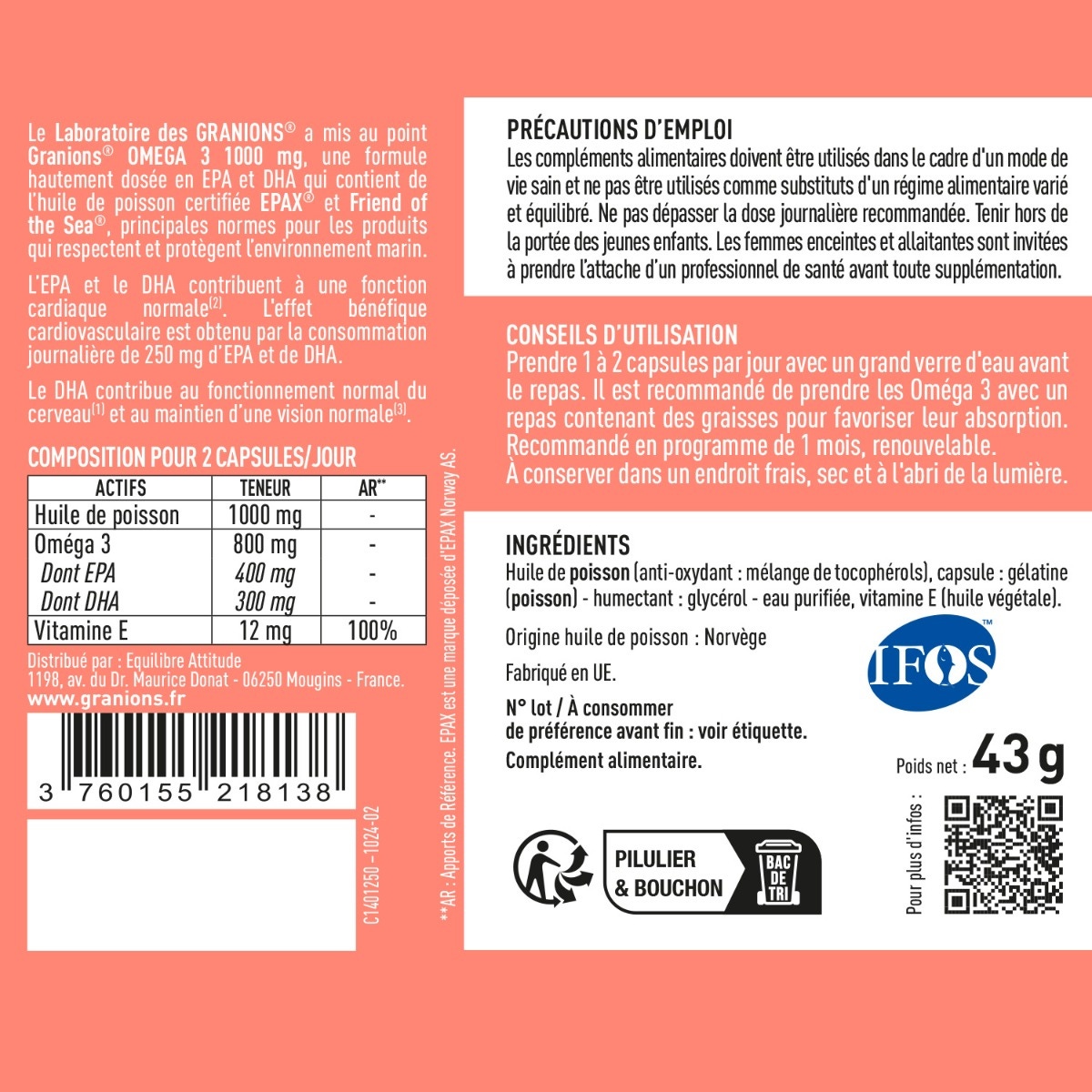 GRANIONS - OMEGA 3 100mg précautions d'emploi, conseils d'utilisations et ingrédients