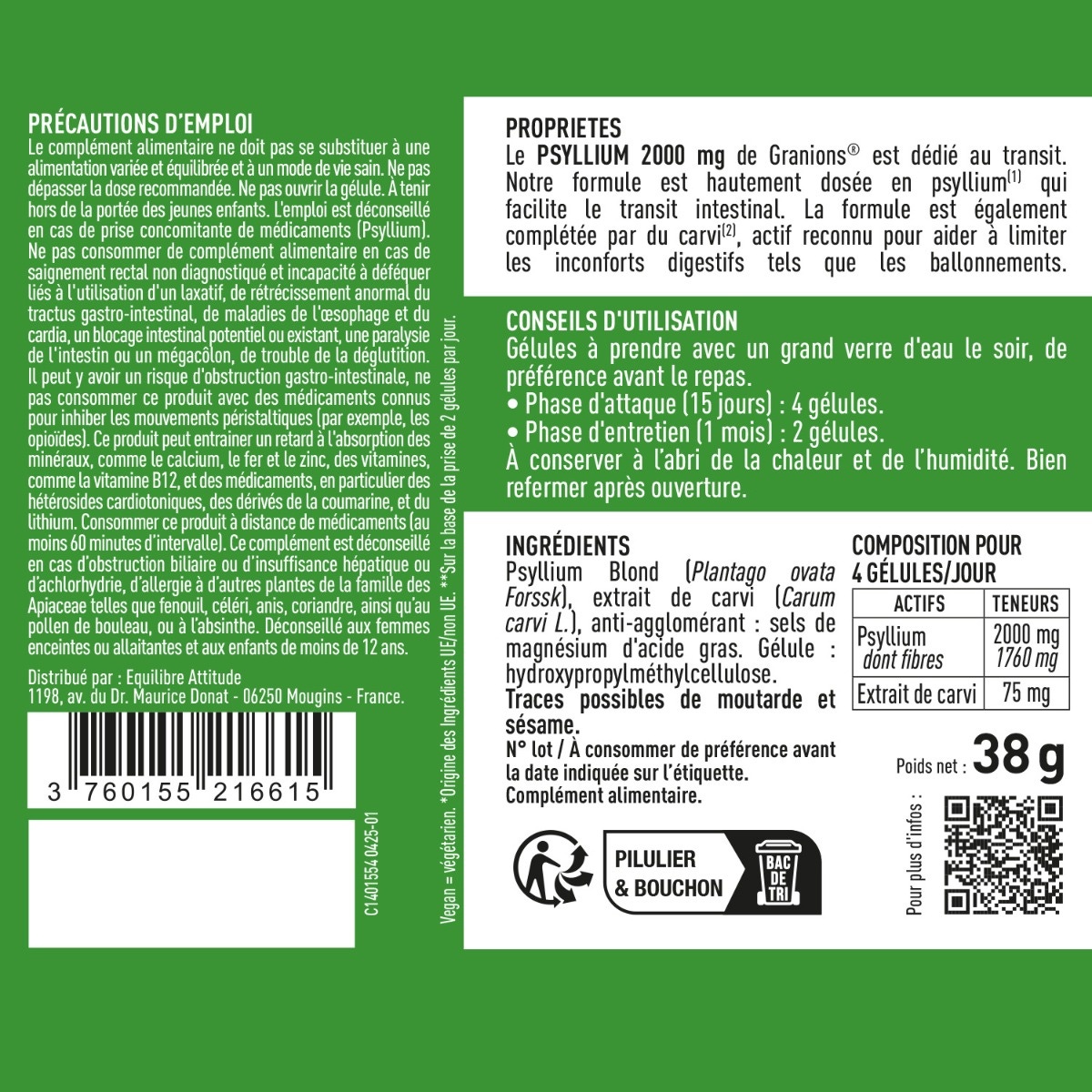 Psyllium Blond 2000mg - 60 gélules