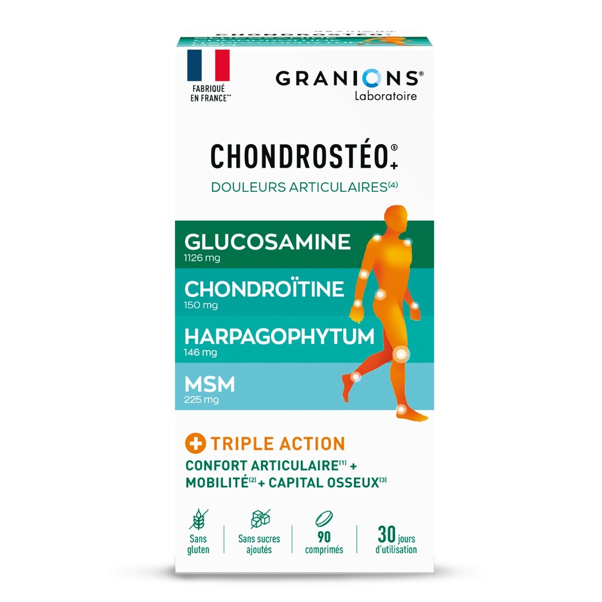 Granions Chondrostéo - Protège et répare vos articulations - 100 % naturel - Scientifiquement testé - Glucosamine et chondroitine
