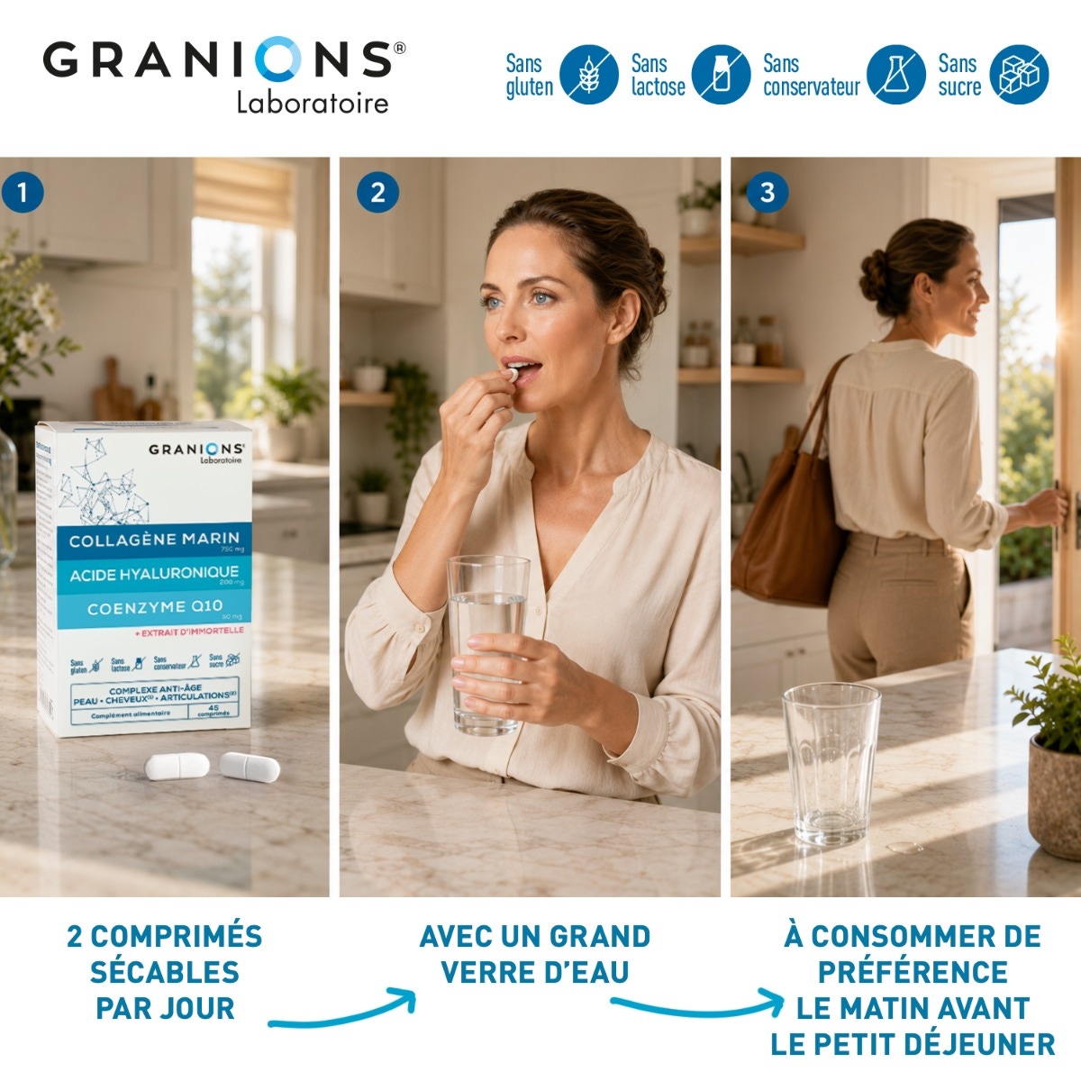 GRANIONS - Complejo de Colágeno, Ácido Hialurónico y Coenzima Q10 - 60 comprimidos