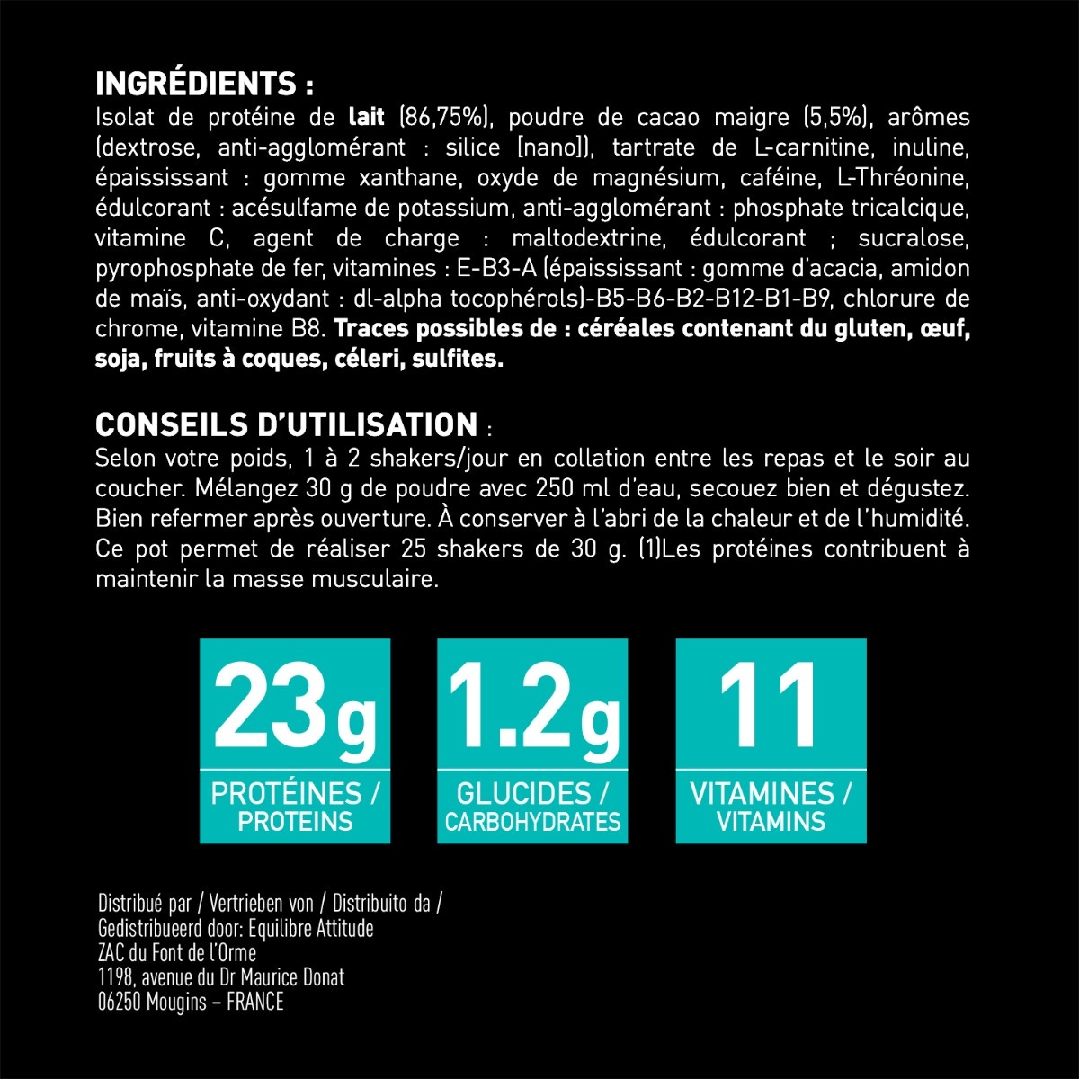 EA FIT - Isolate Casein Ingrédients et conseils d'utilisation 