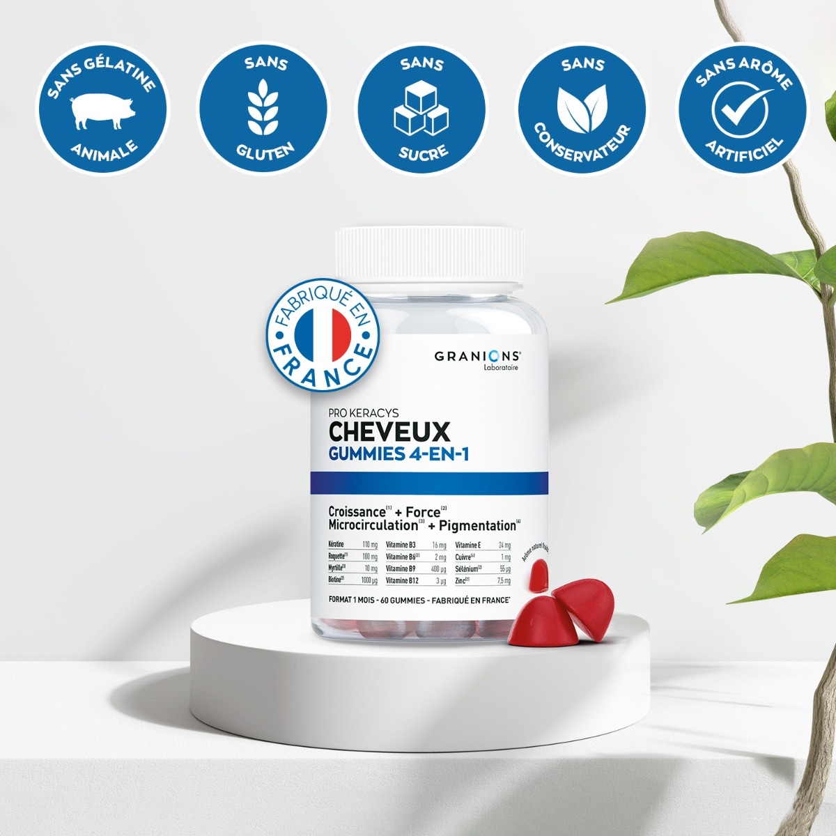 PRO KERACYS Cheuveux Gummies 4-en-1 fabriqué en france