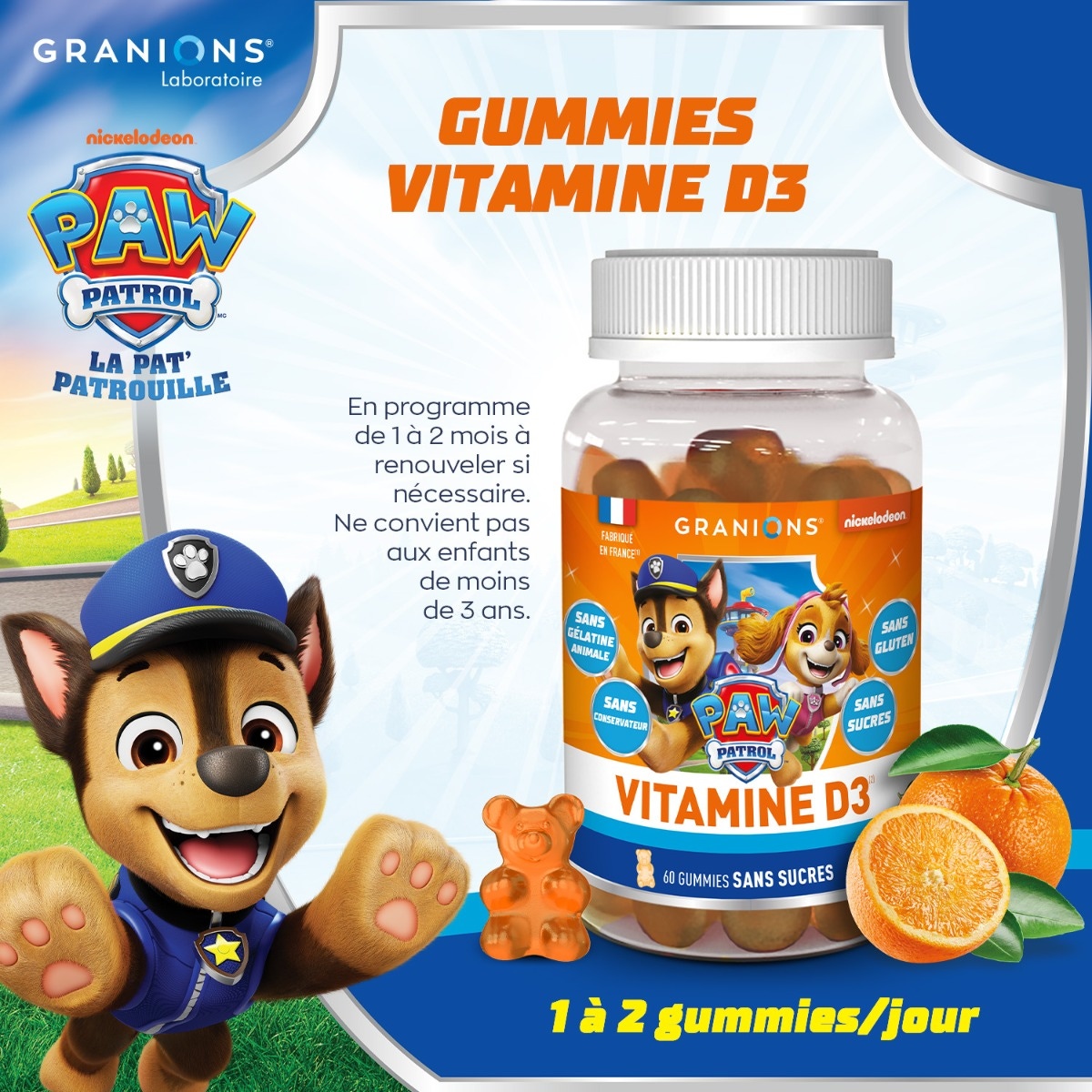 Pat Patrouille - Gummies Vitamine D3 - 60 Gummies - Orange