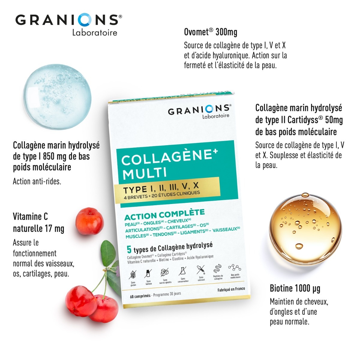 Collagène+ Multi type I, II, III, V, X - comprimé actifs