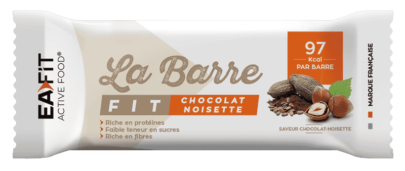 EAFIT La Barre Fit - barre unitaire - Saveur chocolat noisette. Un en cas sain, riche en protéines et en fibres et pauvres en sucres.