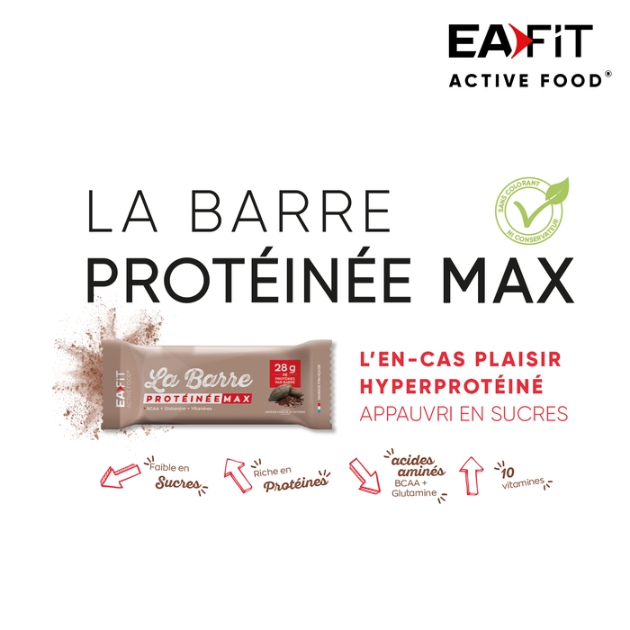 EAFIT La Barre Protéinée Max - 60 g - 28 g de protéines - Goute Chocolat - Idéale pour aider à prendre du muscle - Bénéfices