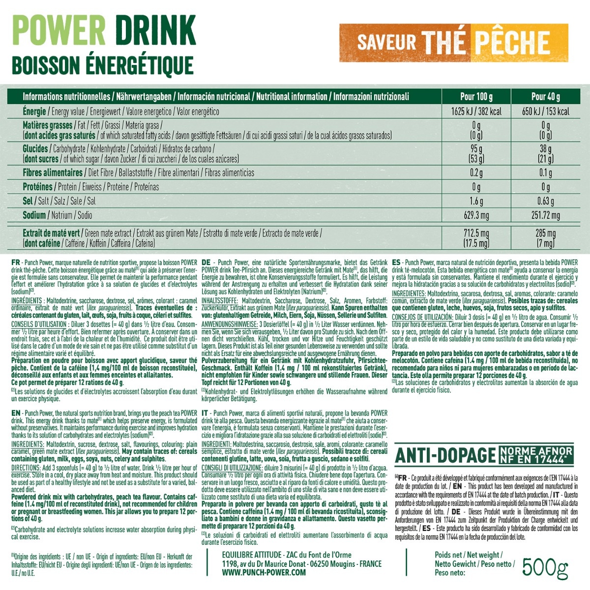 Punch Power Powerdrink 500 g - Thé-pêche
